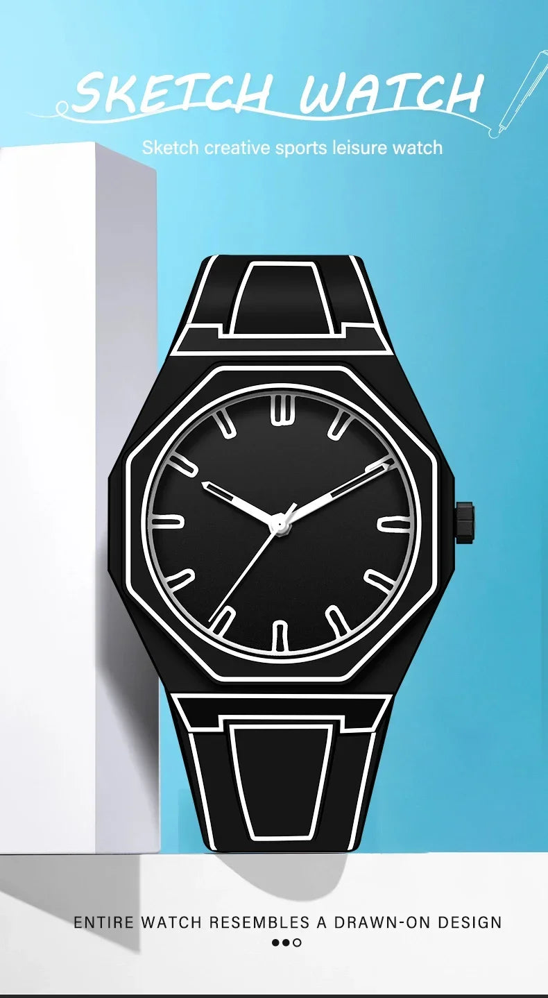 Modern Minimalist Sketching Creative Sports and Leisure Watch Creative Design Waterproof Watch