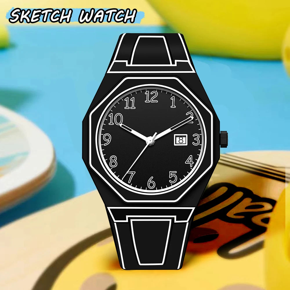 Minimalist Sketch Creative Sports Watch Calendar Digital Waterproof Watch Men's Clock Watch