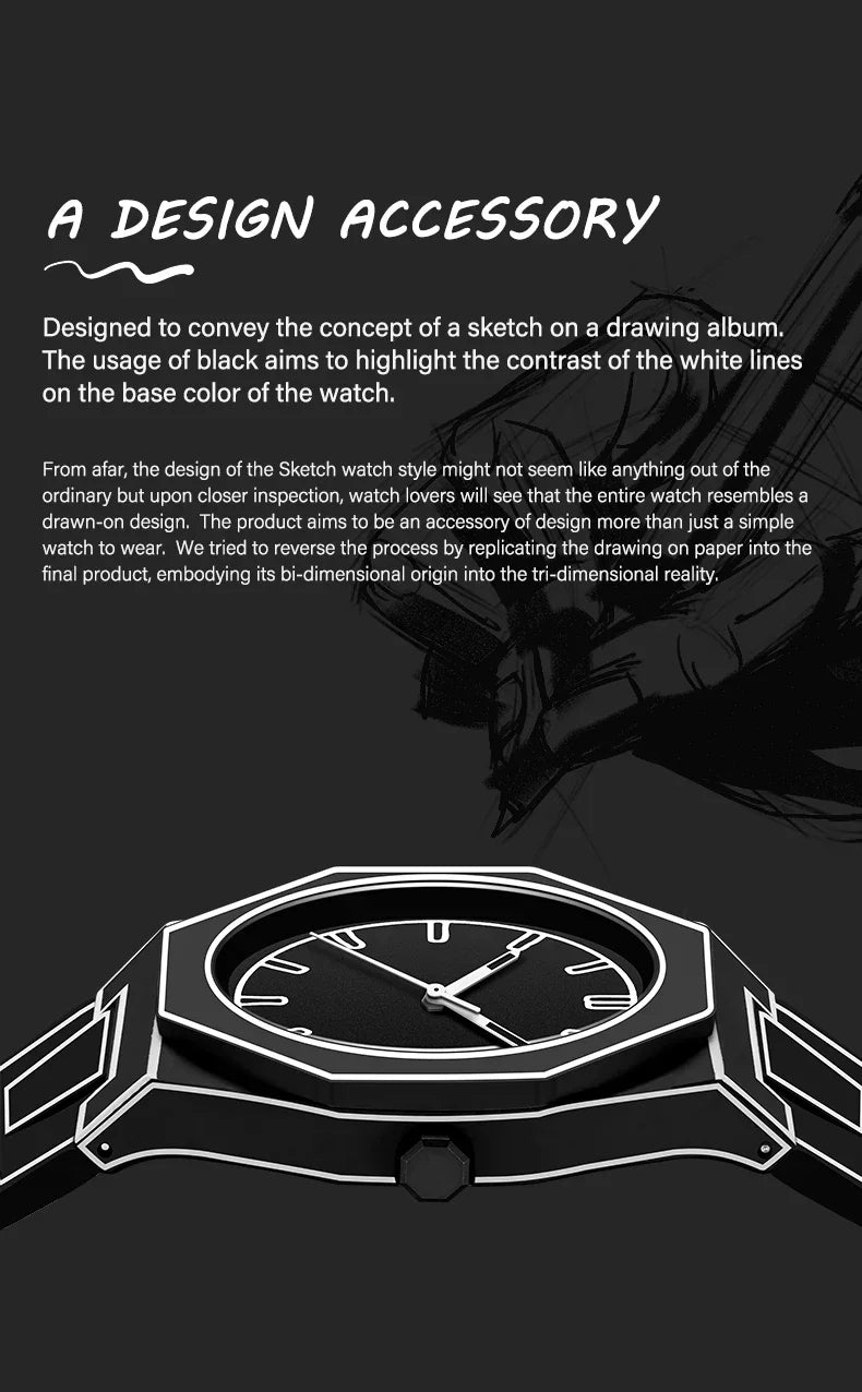 Modern Minimalist Sketching Creative Sports and Leisure Watch Creative Design Waterproof Watch