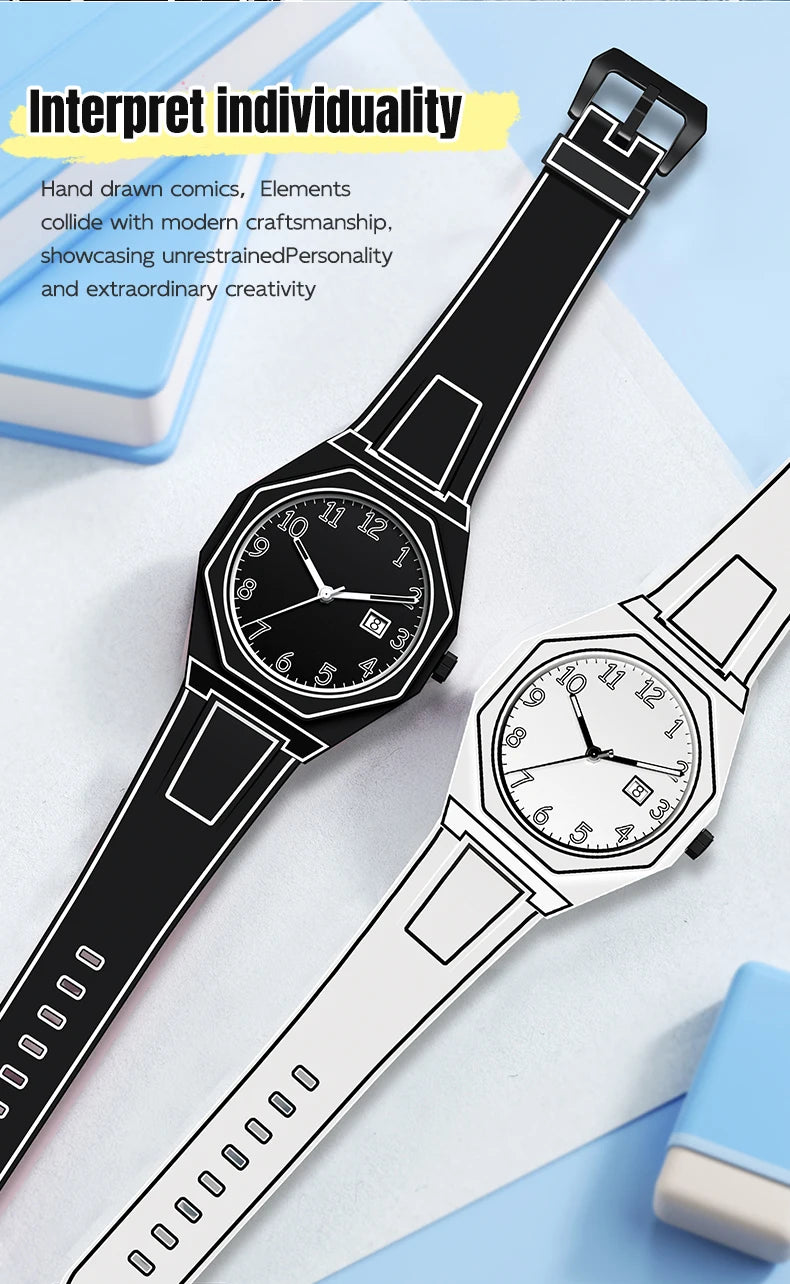 Minimalist Sketch Creative Sports Watch Calendar Digital Waterproof Watch Men's Clock Watch
