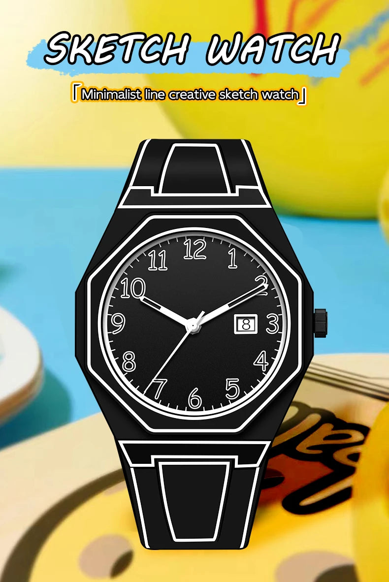Minimalist Sketch Creative Sports Watch Calendar Digital Waterproof Watch Men's Clock Watch